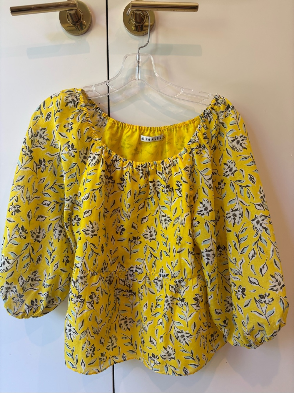 Alice + Olivia Yellow Floral Peasant Top